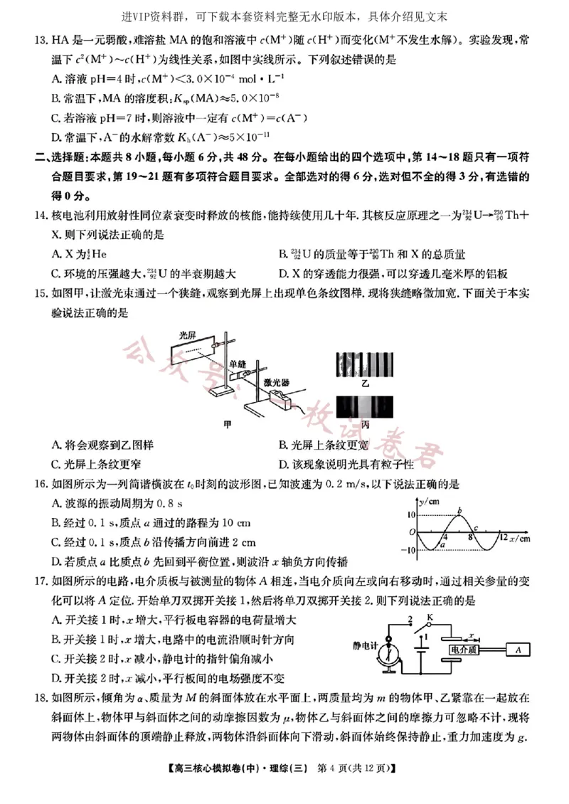 2023届新高考高三核心模拟卷（中）理综(2)_2024年2月_022月合集_2023届新高考九师联盟高三核心模拟卷（中）全科含答案