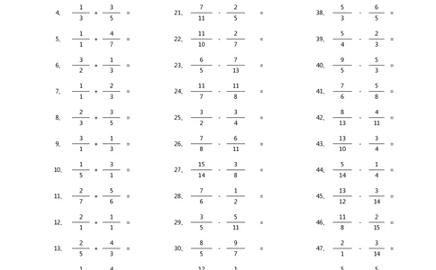 分数加减混合第31~50篇（初级）_编码0121-6年级数学口算计算_口算题（适合5年级）_分数-加减混合（280篇）_（分数）加减混合初级（100篇）