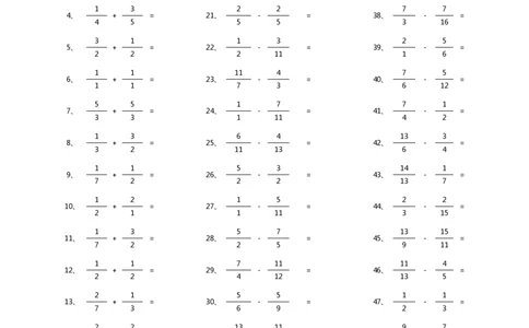 分数加减混合第31~50篇（初级）_编码0121-6年级数学口算计算_口算题（适合5年级）_分数-加减混合（280篇）_（分数）加减混合初级（100篇）