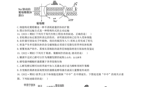 江苏省南京市第九中学2023-2024学年高三上学期8月暑期质量调研生物(1)_2023年8月_028月合集_2024届江苏省南京市第九中学高三8月暑期质量调研