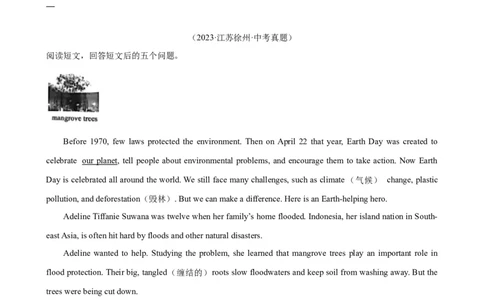 专题10.阅读理解回答问题解题技巧-2024届中考英语题型过关（原卷版）_中考英语解题技巧_中考英语题型专题10.阅读理解回答问题解题技巧