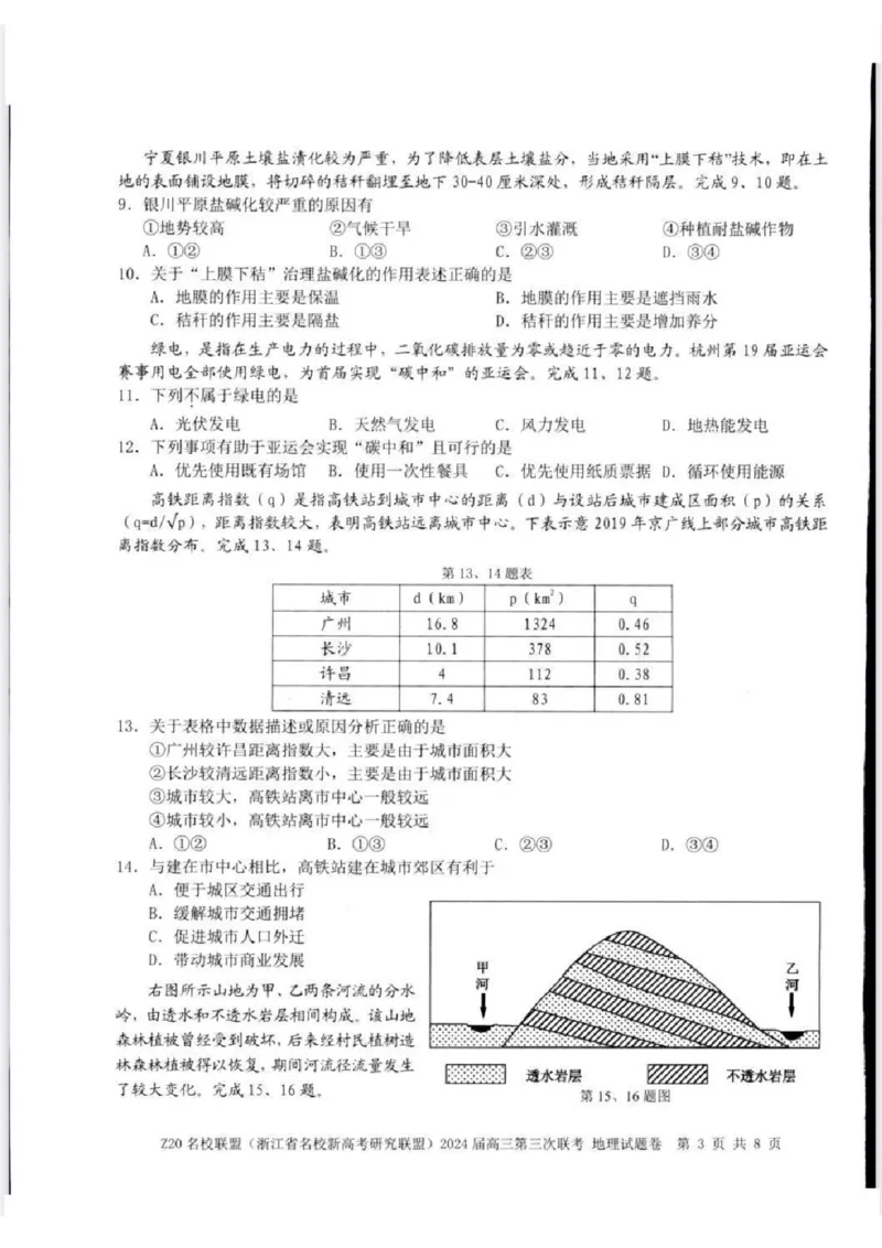 2024届浙江省Z20名校联盟高三第三次联地理试卷_2024年5月_01按日期_20号_2024届浙江省Z20名校联盟高三第三次联考_2024届浙江省Z20名校联盟高三第三次联考地理