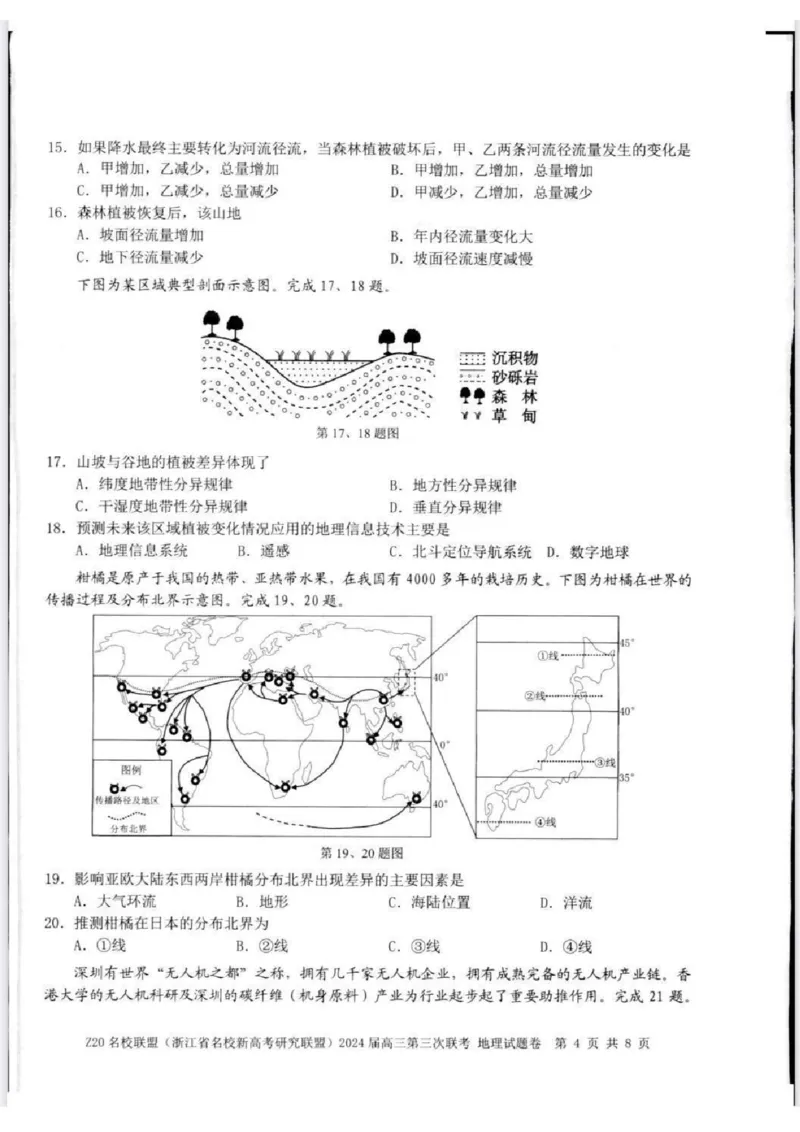 2024届浙江省Z20名校联盟高三第三次联地理试卷_2024年5月_01按日期_20号_2024届浙江省Z20名校联盟高三第三次联考_2024届浙江省Z20名校联盟高三第三次联考地理