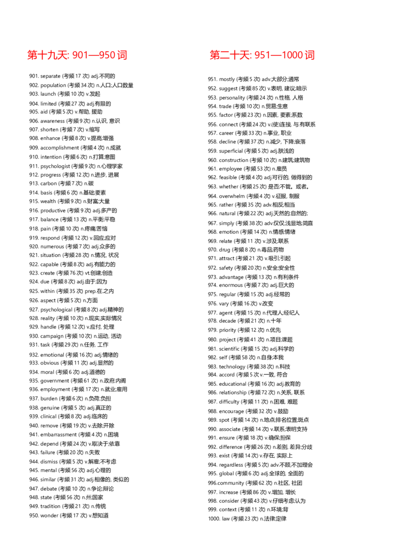 四级1000高频词无音标_英语四六级整合_英语四六级真题版本一此版本可作为补充_大学英语CET4_X0_02-高频词汇+答题卡