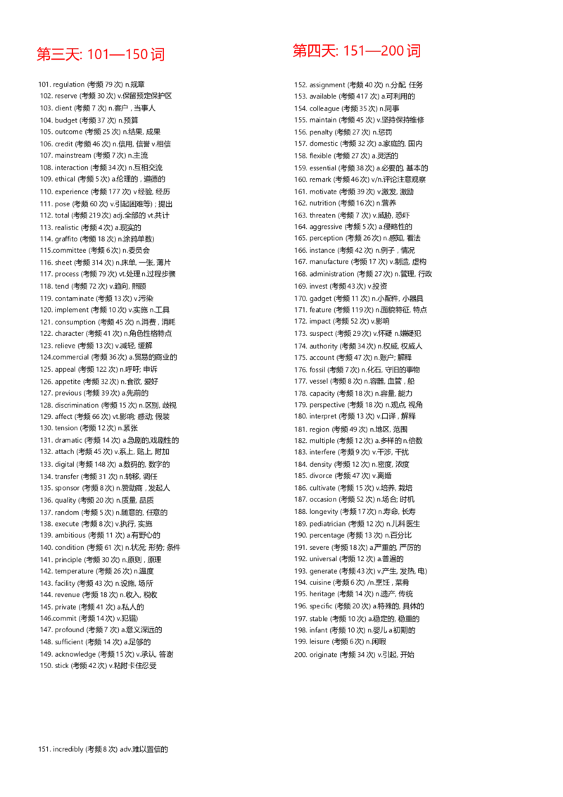 四级1000高频词无音标_英语四六级整合_英语四六级真题版本一此版本可作为补充_大学英语CET4_X0_02-高频词汇+答题卡