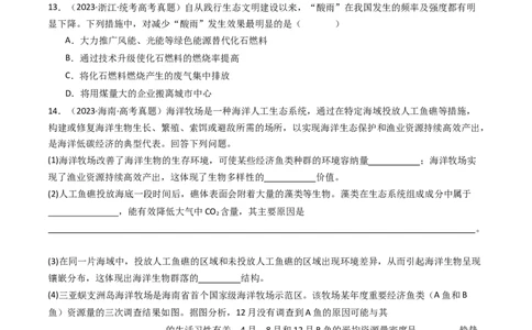 专题22生态系统和环境保护（原卷卷）_近10年高考真题汇编（必刷）_十年（2014-2024）高考生物真题分项汇编（全国通用）_十年（2014-2023）高考生物真题分项汇编（全国通用）