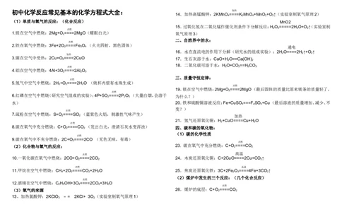 品优教学初中化学反应方程式(全)_赠送小初高学霸笔记等_小初高知识点_小初高知识点_中考化学知识点