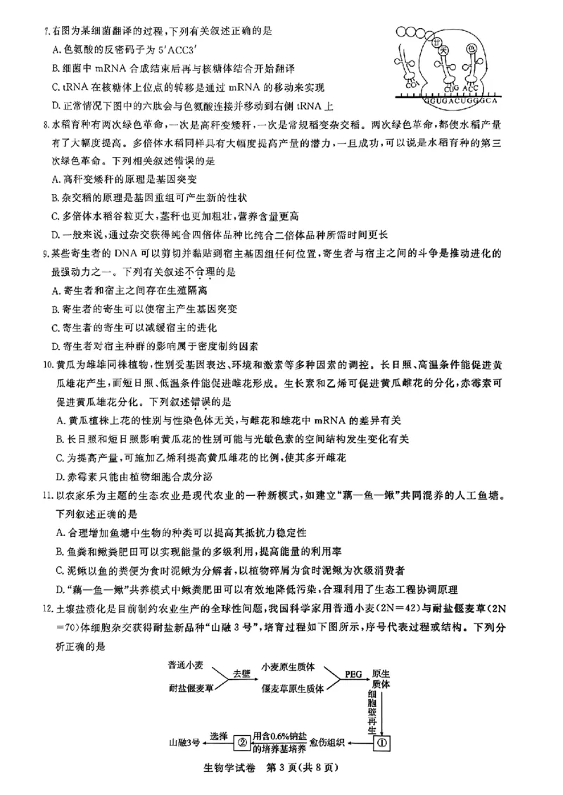 生物_2023年8月_01每日更新_18号_2024届湖北省圆创高中名校联盟高三上学期第一次联合测评_湖北省圆创高中名校联盟2024届高三上学期第一次联合测评生物