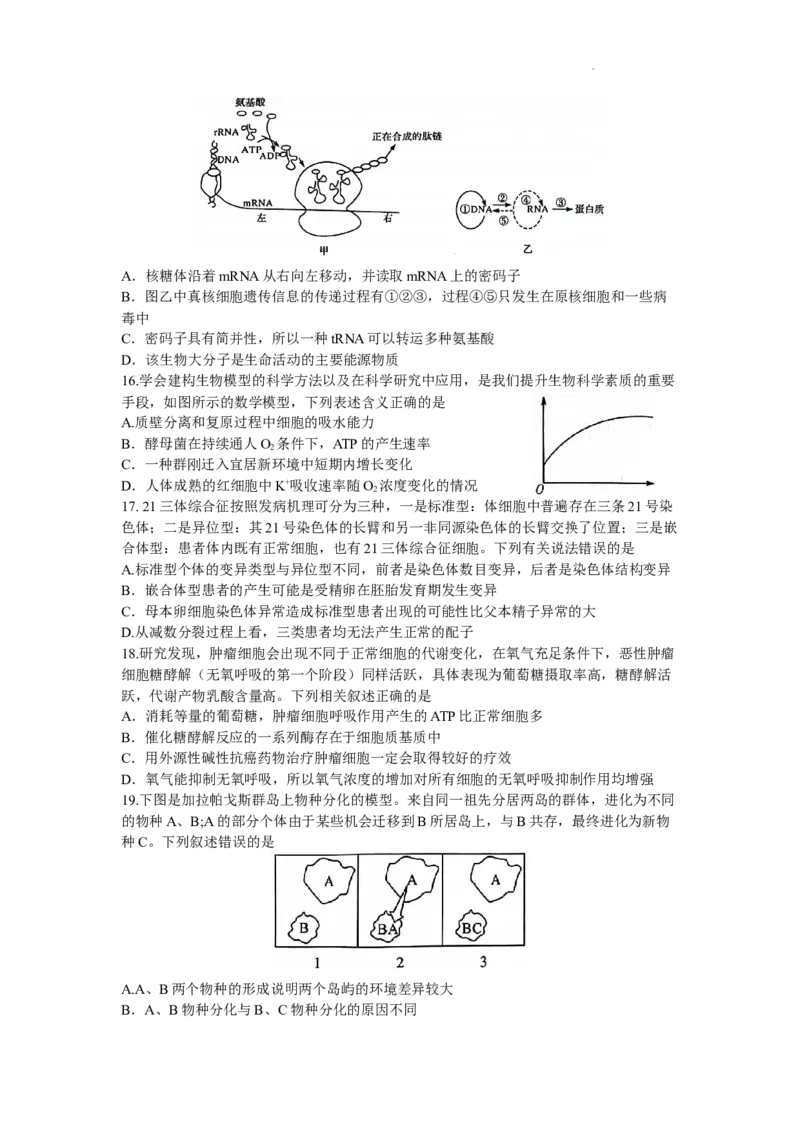河南省湘豫名校联考2023-2024学年高三上学期9月（一轮复习诊断考试）生物试题（word版）_2023年9月_01每日更新_23号_2024届湘豫名校联考高三上学期一轮诊断