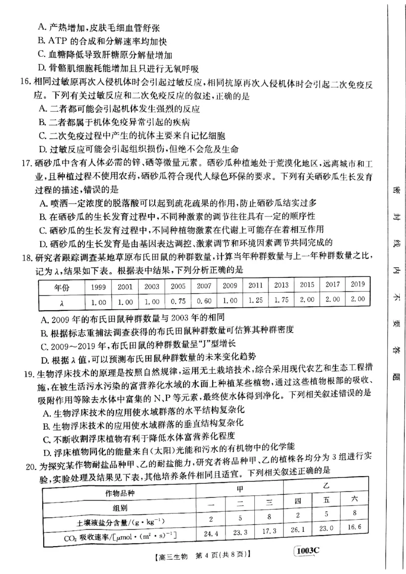 甘肃省白银市靖远县2022-2023学年高三上学期开学考试生物试题(1)_2023年7月_027月合集_2023届金太阳高三9月百万联考1003C