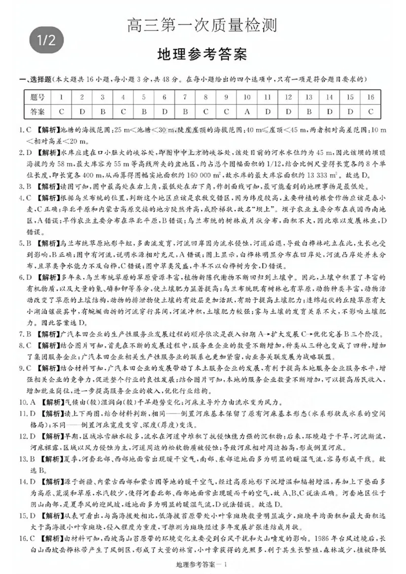 湖南省炎德英才大联考2024届高三上学期第一次质量检测地理答案(1)_2023年9月_029月合集_2024届湖南省炎德英才大联考高三上学期第一次质量检测