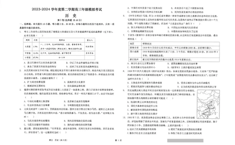 2024届江苏省南通市海安高级中学高三下学期第二次模拟考试历史试题(1)_2024年4月_024月合集_2024届江苏南通海安高级中学高三下第二次模拟考试
