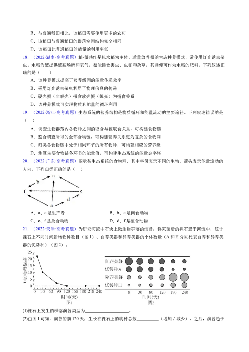 专题18生态系统-五年（2019-2023）高考生物真题分项汇编（全国通用）（原卷版）_赠送：2008-2024全套高考真题_高考生物真题_送高考生物五年真题(2019-2023)分项汇编（全国通用）