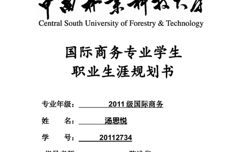 国际商务专业学生职业生涯规划书(模板)_E6-职业规划_92国际商务专业