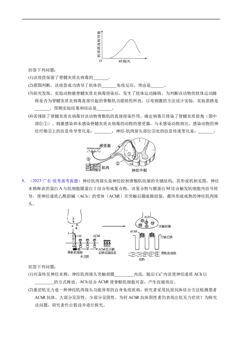 专题14神经调节-五年（2019-2023）高考生物真题分项汇编（全国通用）（原卷版）_赠送：2008-2024全套高考真题_高考生物真题_送高考生物五年真题(2019-2023)分项汇编（全国通用）