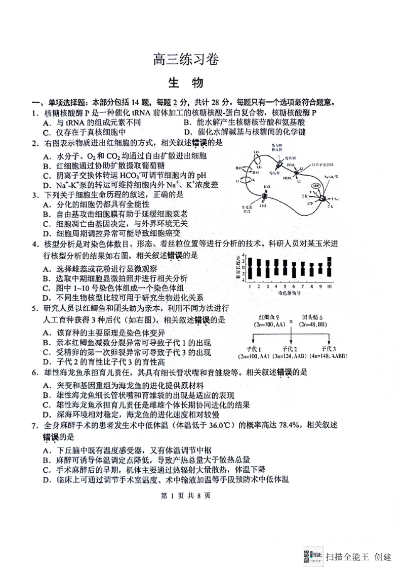 2024届江苏省南通市模拟预测生物试题_2024年5月_01按日期_30号_2024届江苏省南通市高考考前模拟高三练习卷(南通四模)_江苏省南通市2024届高考考前模拟高三练习卷(南通四模)生物试题