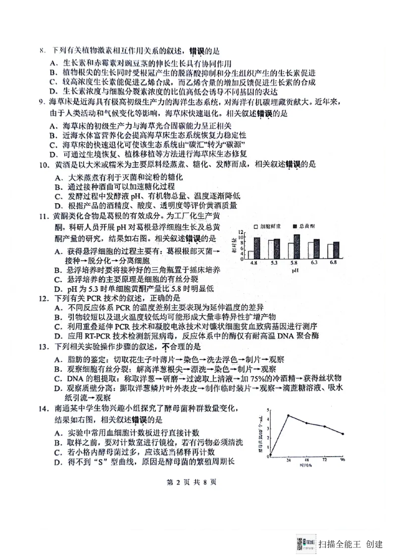 2024届江苏省南通市模拟预测生物试题_2024年5月_01按日期_30号_2024届江苏省南通市高考考前模拟高三练习卷(南通四模)_江苏省南通市2024届高考考前模拟高三练习卷(南通四模)生物试题