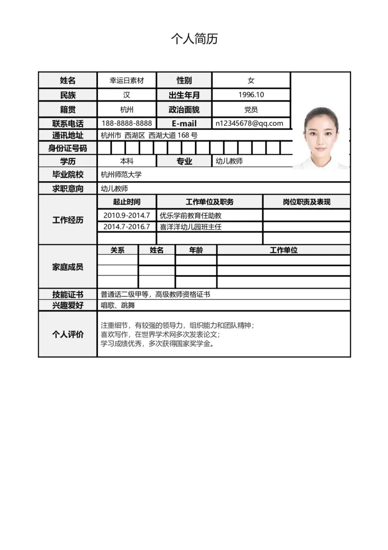 标准表格单页03_各类简历_简历模板(1)_表格模板1-18_word-