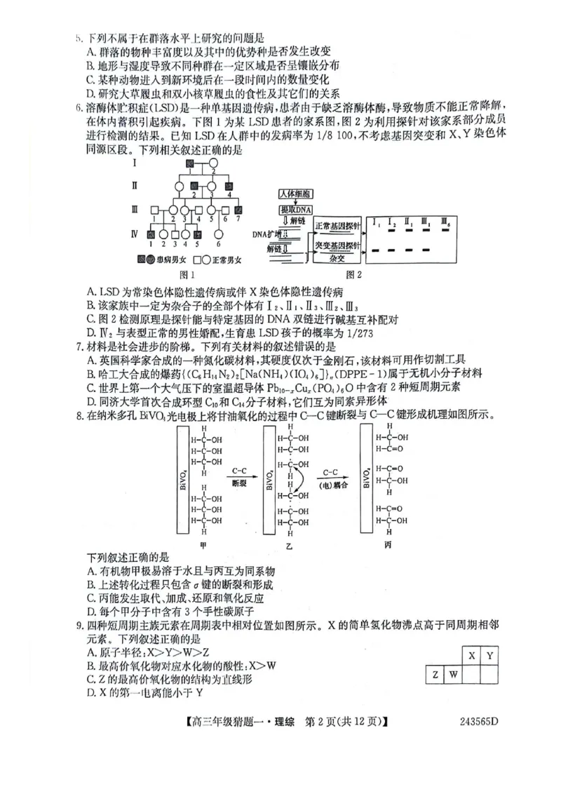 2024届河南省TOP二十名校联考高三年级5月猜题（一）理科综合试卷_2024年5月_01按日期_14号_2024届河南省TOP20名校高三5月联考猜题（一）