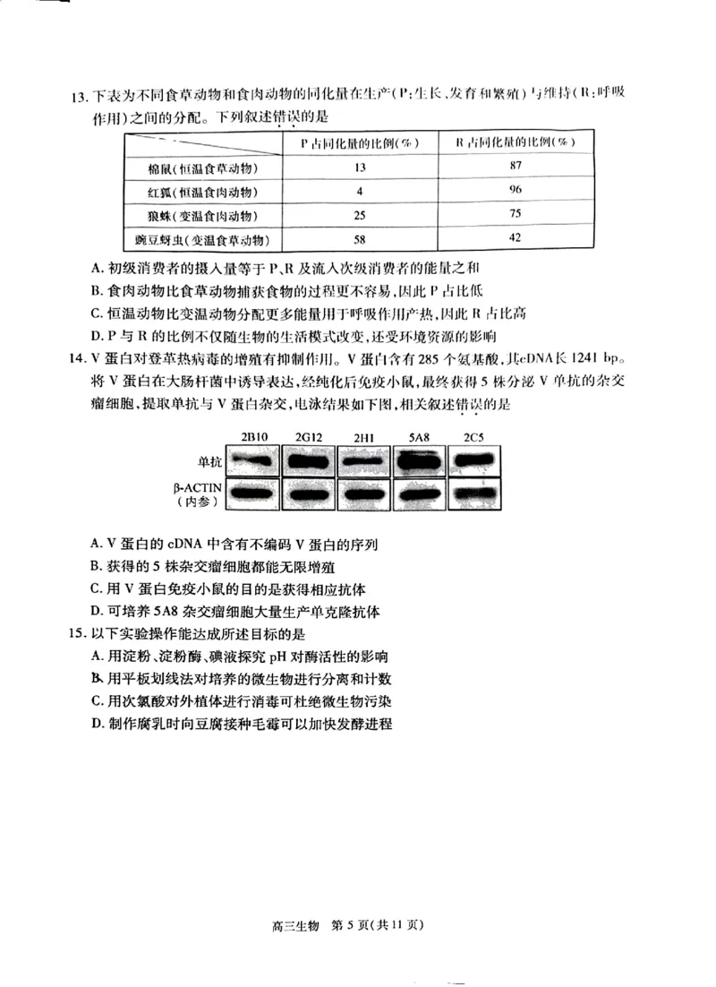 2024北京丰台高三一模生物试题及答案(1)_2024年4月_024月合集_2024届北京市丰台区高三下学期一模考试