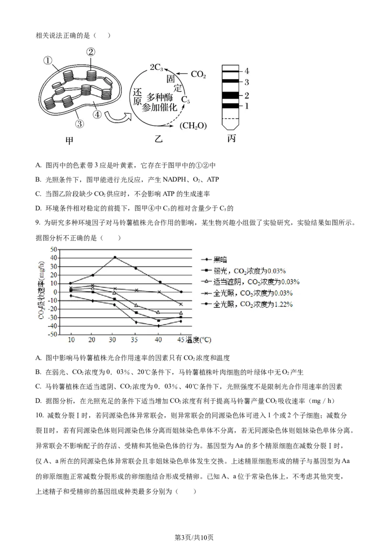 精品解析：山东省菏泽市定陶区明德学校（山大附中实验学校）2023-2024学年高三上学期第一次阶段性考试生物试题（原卷版）_2023年9月_01每日更新_12号