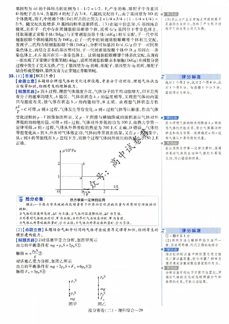 评分标准一题一模板理科综合答案_2024高考押题卷_12024天星全系列_tx抢分密卷_tx抢分密卷（老教材）