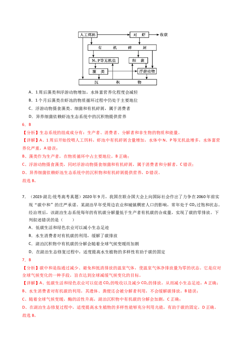 专题16生态系统与环境保护（解析卷）_近10年高考真题汇编（必刷）_十年（2014-2024）高考生物真题分项汇编（全国通用）_2023年高考真题和模拟题生物分项汇编（全国通用）