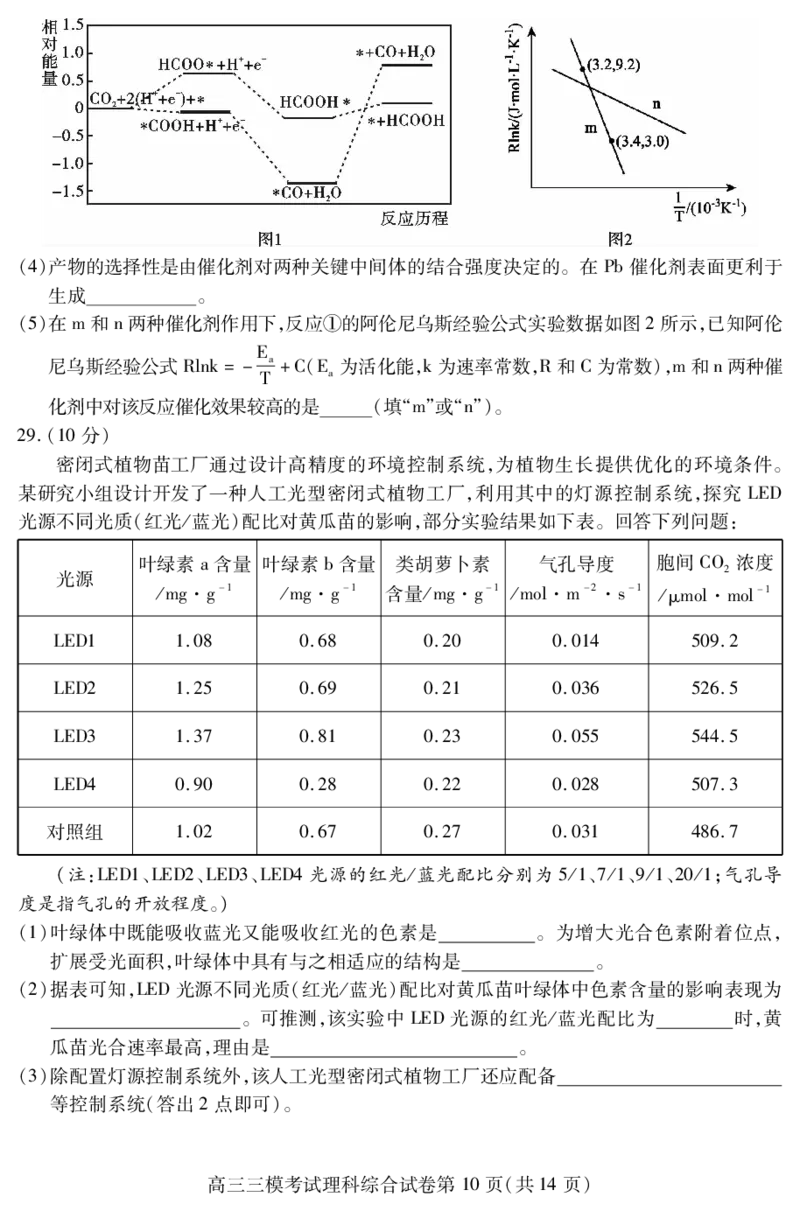 2024届四川省内江市高中高三下学期第三次模拟考试理科综合试题+答案(1)_2024年5月_025月合集_2024届四川省内江市高中高三下学期第三次模拟考试
