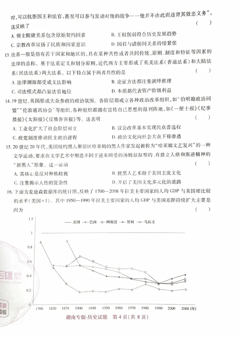 王后雄高考押题预测卷2024湖南专版-历史_2024高考押题卷_22024王hou雄_16王后雄押题_2024年王后雄高考押题预测卷（湖南专版）