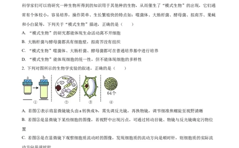 精品解析：四川省成都市石室中学2023-2024学年高三上学期开学生物试题（原卷版）_2023年9月_01每日更新_3号_2024届四川省成都市石室中学高三上学期开学考试