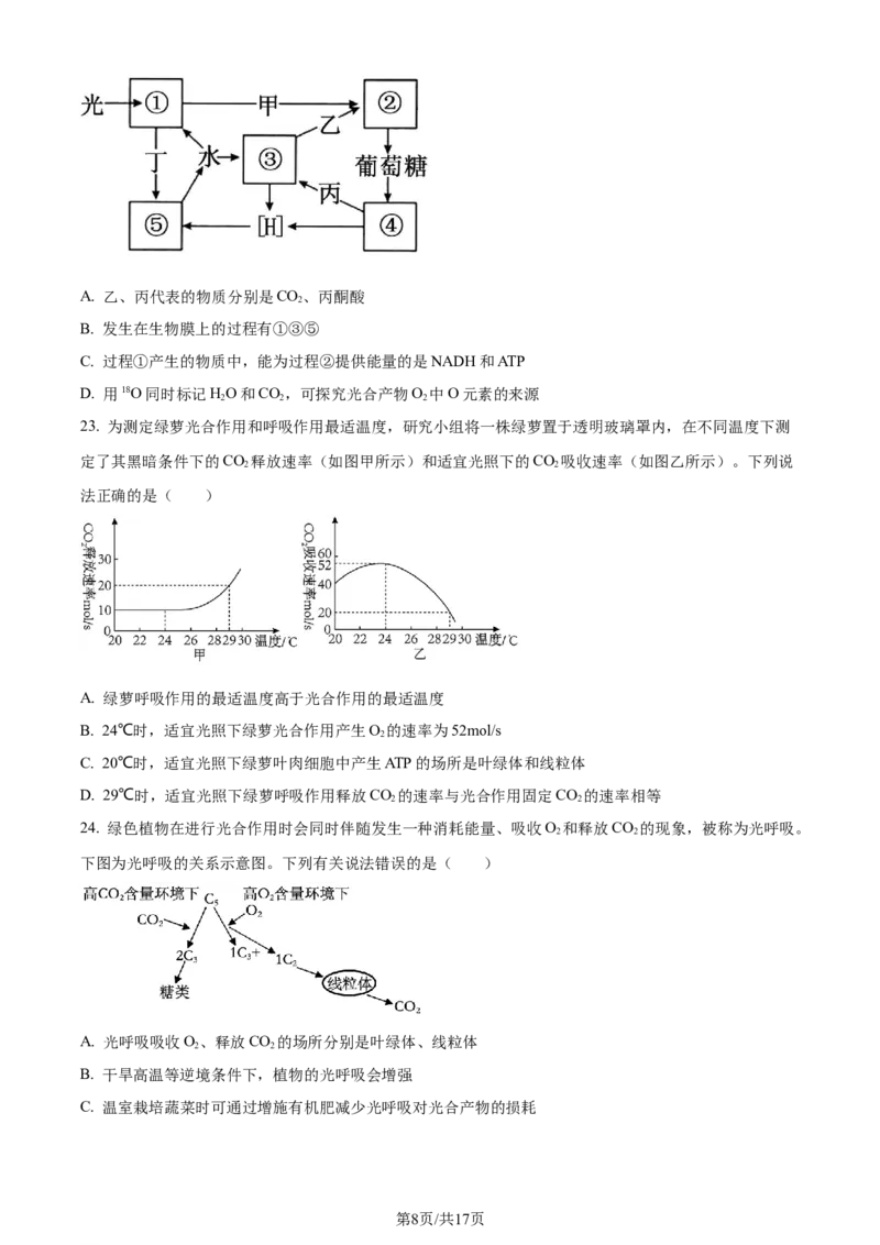 精品解析：四川省成都市石室中学2023-2024学年高三上学期开学生物试题（原卷版）_2023年9月_01每日更新_3号_2024届四川省成都市石室中学高三上学期开学考试