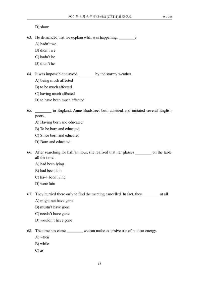 大学英语四级(CET-4)历年真题大全[89-07年39套]_英语四六级整合_英语四六级真题版本二此版为主此文件夹会持续更新_四级真题_1.四级真题+答案解析+听力音频(1989-2025)_1989&mdash;2007年6月CET4