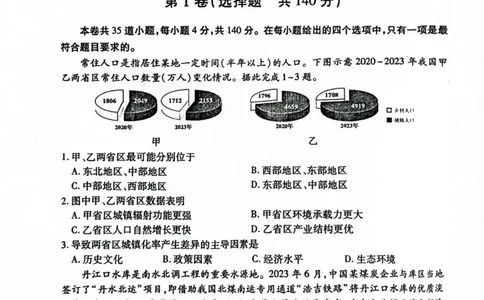 2024届山西省临汾市高三下学期适应性训练考试（三）文科综合试题_2024年5月_01按日期_1号_2024届山西省临汾市高三下学期考前适应性训练(三)