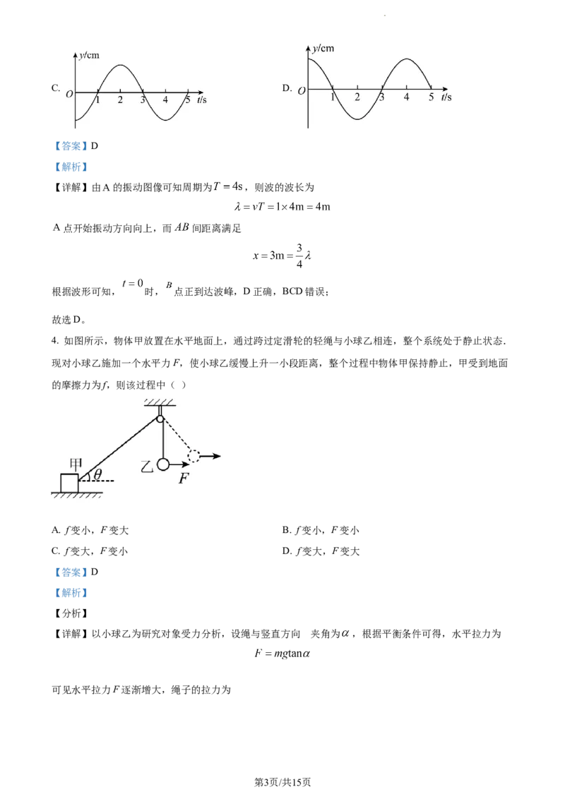 精品解析：天津市耀华中学2023-2024学年高三上学期暑期学情反馈物理试题（解析版）_2023年9月_01每日更新_15号_2024届天津市耀华中学高三上学期暑期学情反馈（开学考）