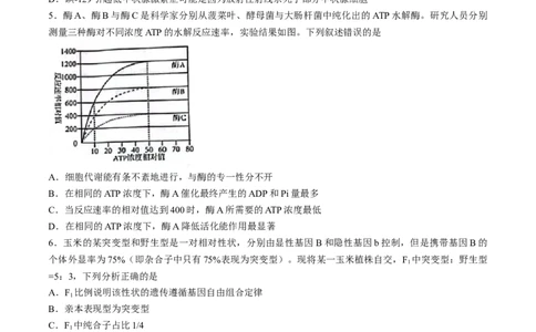 2024届吉林省吉林市普通高中高三第四次模拟考试生物试题(无答案)_2024年5月_01按日期_13号_2024届吉林省吉林市高三第四次模拟考试_2024届吉林省吉林市普通高中高三第四次模拟考试生物