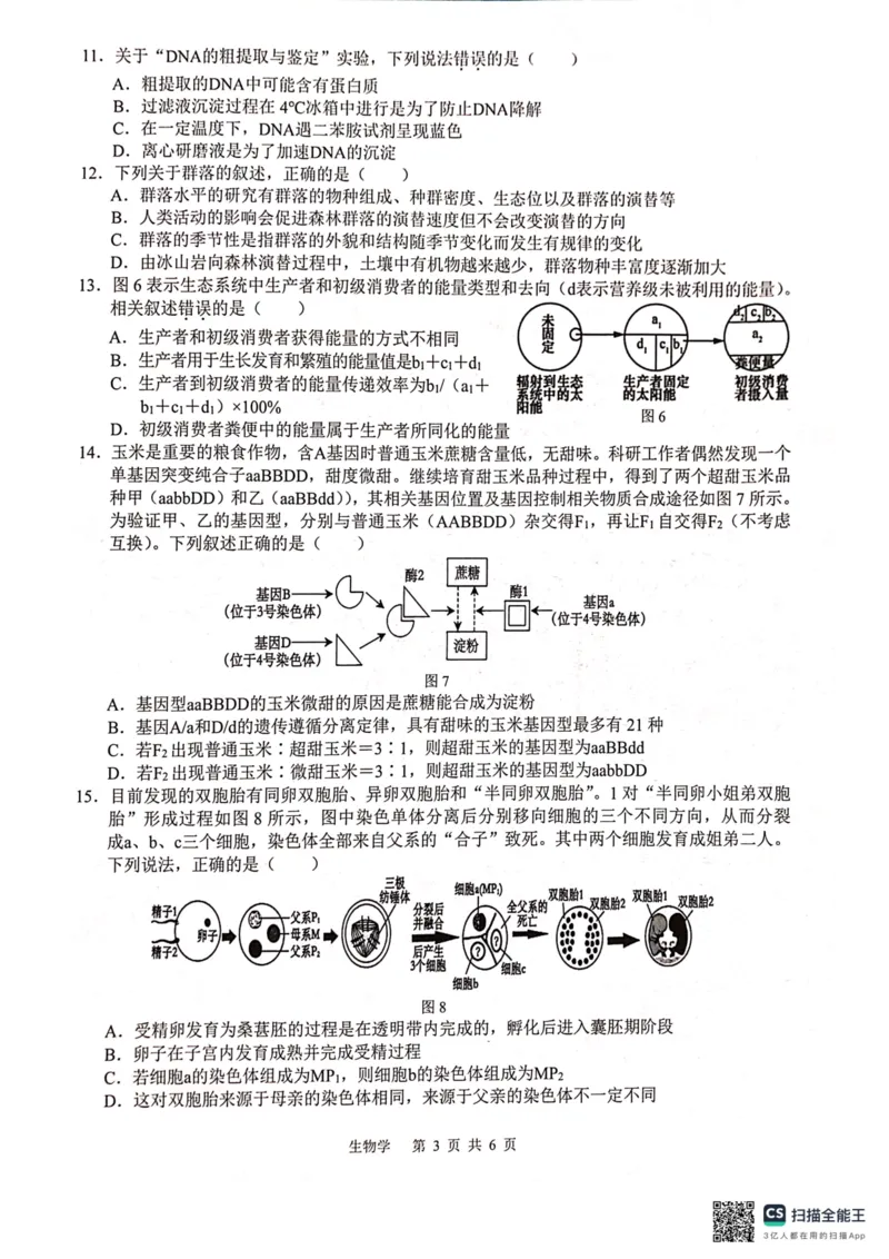 2024届&ldquo;贵百河&rdquo;4月高三质量调研联考试题（生物）_2024年4月_01按日期_18号_2024届广西&ldquo;贵百河&rdquo;4月高三质量调研联考_2024届&ldquo;贵百河&rdquo;4月高三质量调研联考试题（生物）