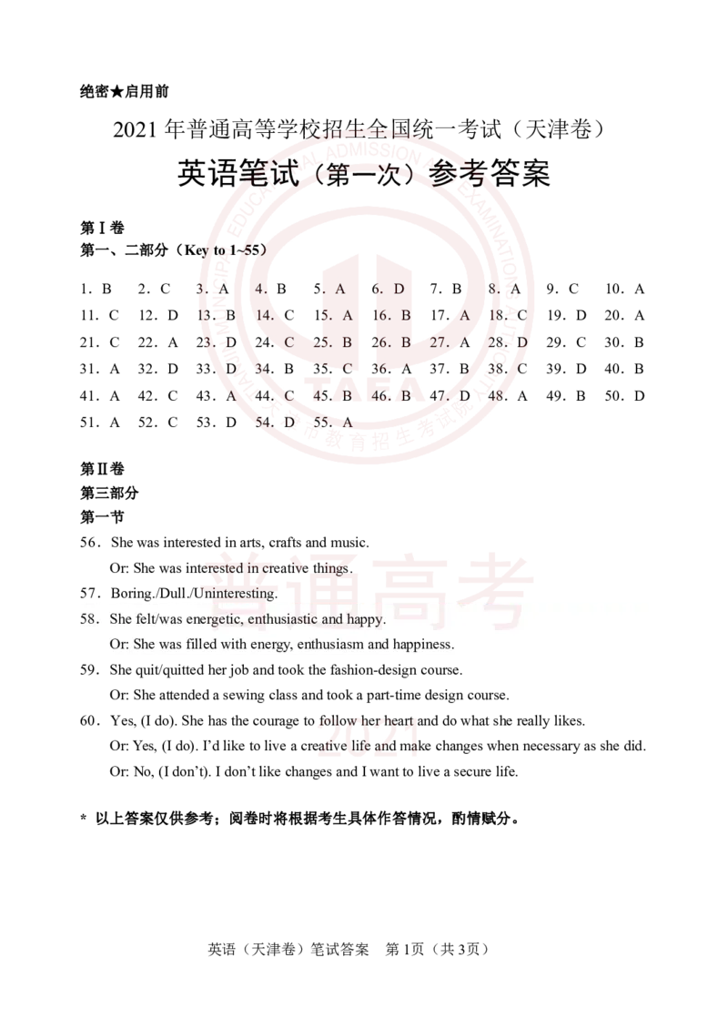 2021年3月高考英语试卷及参考答案_2024年5月_01按日期_1号_2024高考英语听力专题（80套模拟训练+历年真题）(附音频）_2005-2023年高考英语听力真题汇总_天津08-21年听力_2021年
