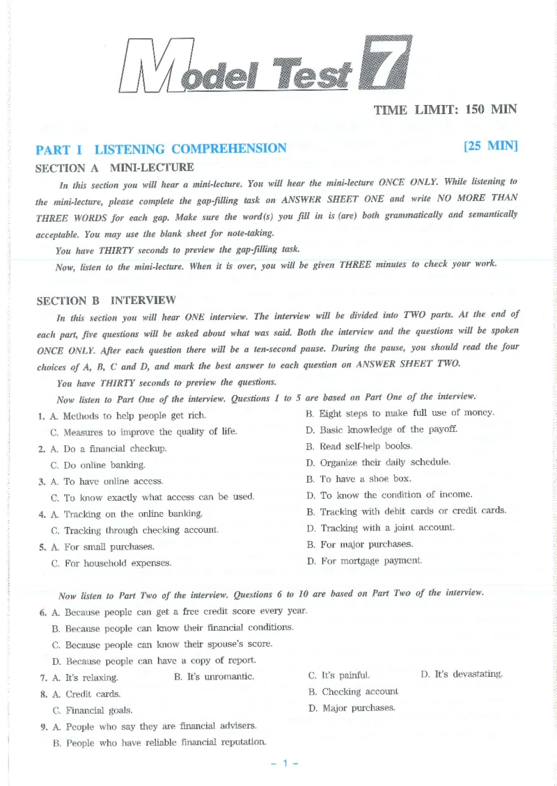 Modeltest7​_2025专四专八真题及备考资料_2009-2024专八真题+备考资料_24专八预测押题卷_专八押题卷7套_第7套预测+解析+听力