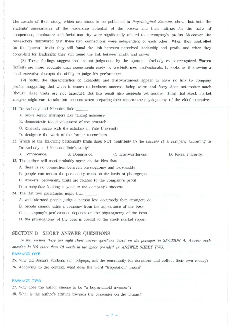 Modeltest7​_2025专四专八真题及备考资料_2009-2024专八真题+备考资料_24专八预测押题卷_专八押题卷7套_第7套预测+解析+听力