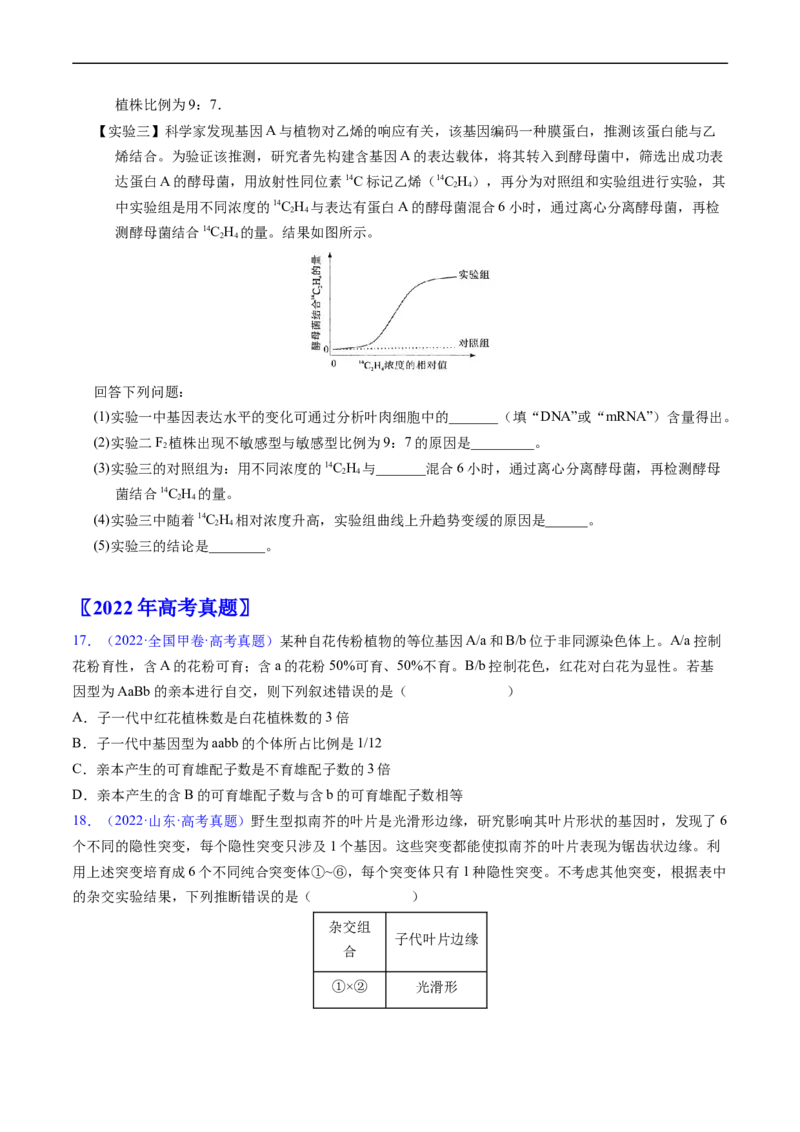 专题10基因的自由组合定律-五年（2019-2023）高考生物真题分项汇编（全国通用）（原卷版）_赠送：2008-2024全套高考真题_高考生物真题