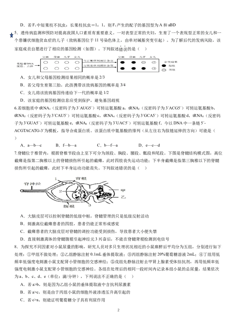 湖南省岳阳县一中2024届高三开学考试生物(1)_2023年8月_028月合集_2024届湖南省岳阳县一中高三开学考试