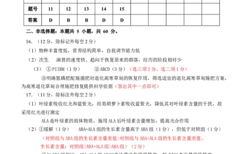2024.2福州高三下学期生物学科2月质检参考答案_2024年3月_013月合集_2024届福建省福州市高三下学期2月份质量检测_福建省福州市2023-2024学年高三下学期2月份质量检测生物试卷和参考答案