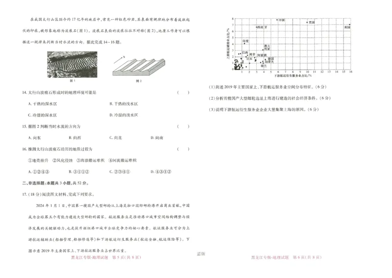 王后雄高考押题预测卷2024黑龙江专版-地理_2024高考押题卷_22024王hou雄_（新高考）2024王后雄押题预测卷（分科版）_9.地理