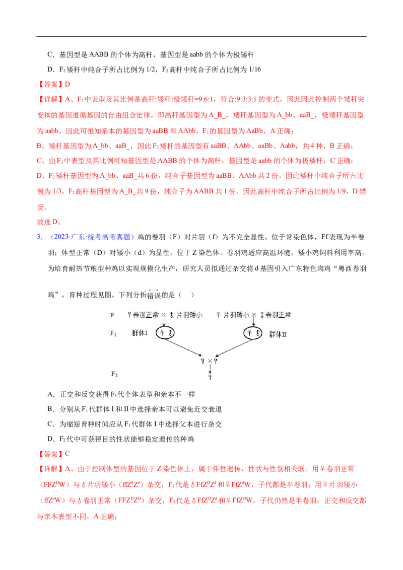 专题10基因的自由组合定律-五年（2019-2023）高考生物真题分项汇编（全国通用）（解析版）_赠送：2008-2024全套高考真题_高考生物真题