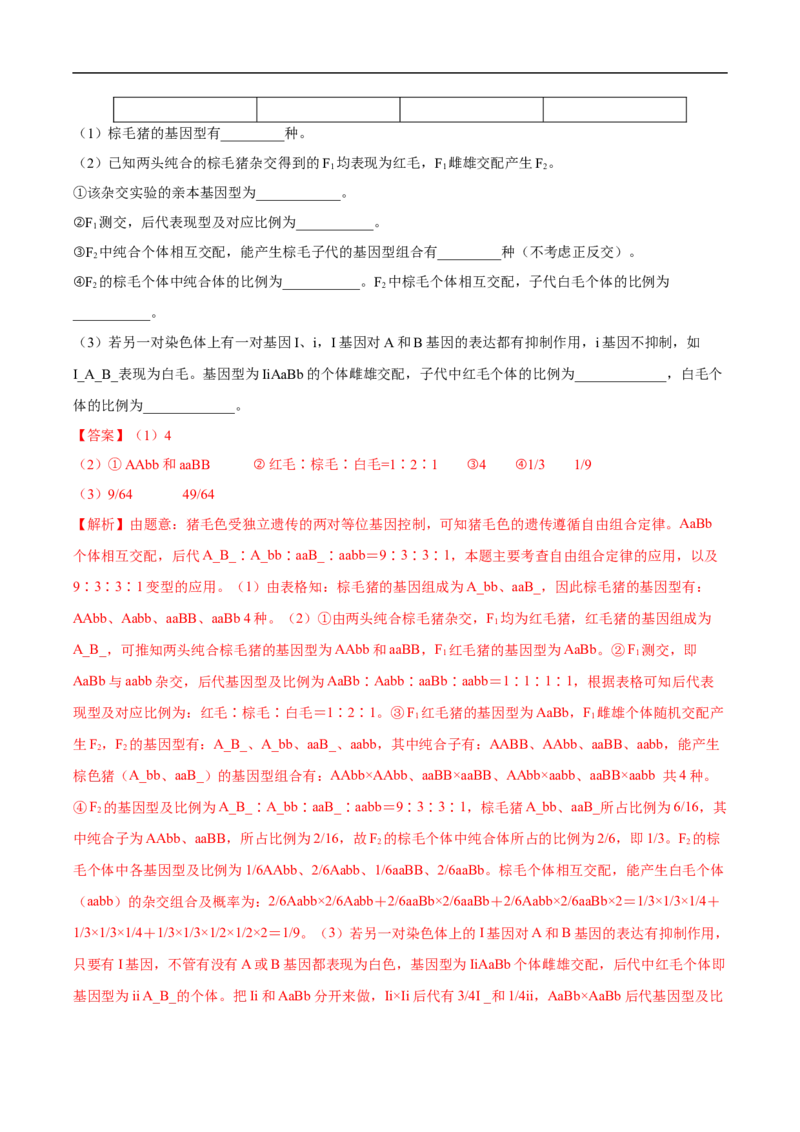 专题10基因的自由组合定律-五年（2019-2023）高考生物真题分项汇编（全国通用）（解析版）_赠送：2008-2024全套高考真题_高考生物真题