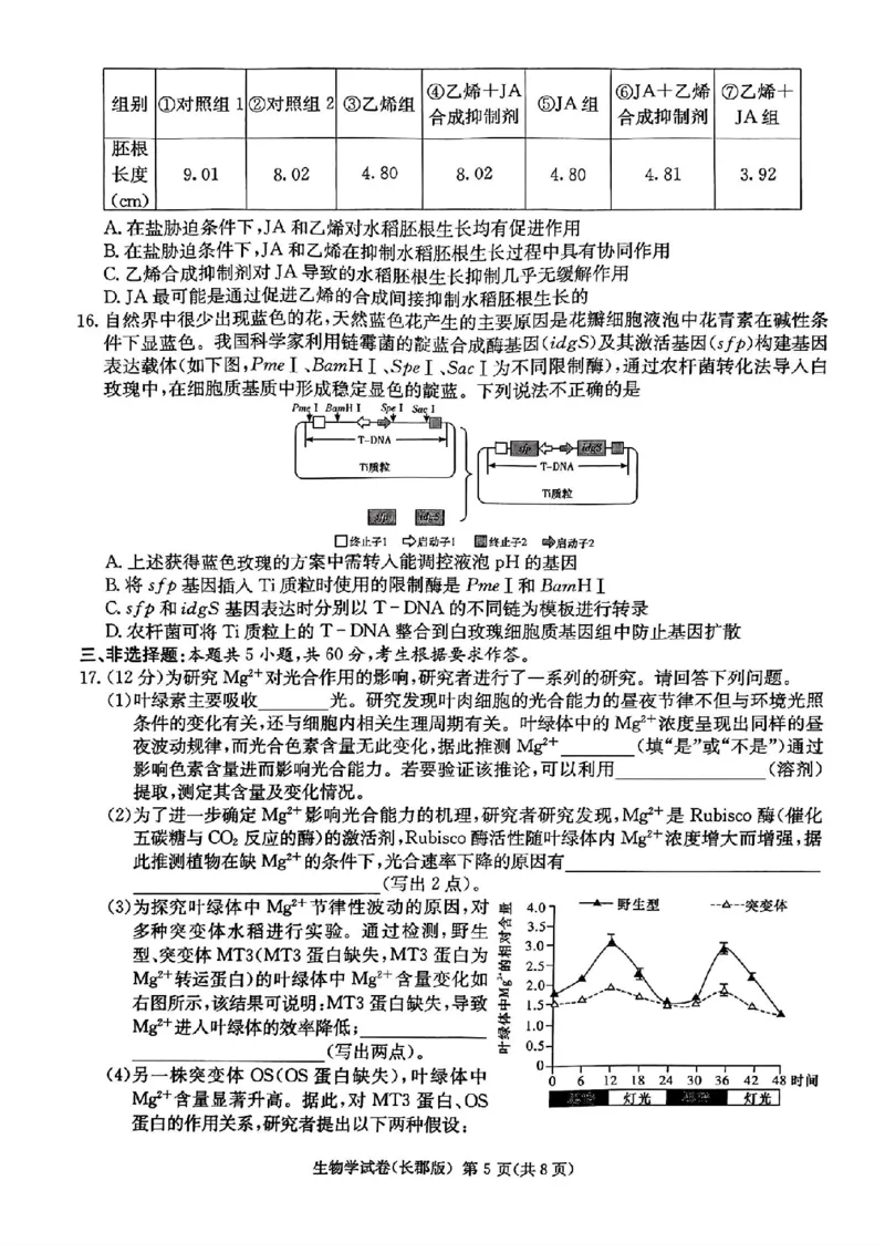 生物试题卷_2024年6月(1)_01按日期_01号_2024届湖南省炎德英才长郡中学高三模拟试卷(二)_湖南省长郡中学2024届高三年级模拟试卷(二)生物