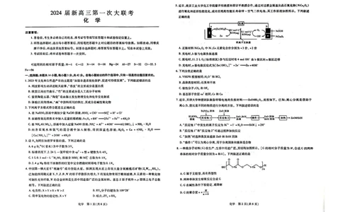江西省2024届新高三第一次稳派大联考化学试卷_2023年7月_01每日更新_25号_2024届江西省新高三第一次稳派大联考_2024届江西省新高三第一次稳派大联考化学试卷