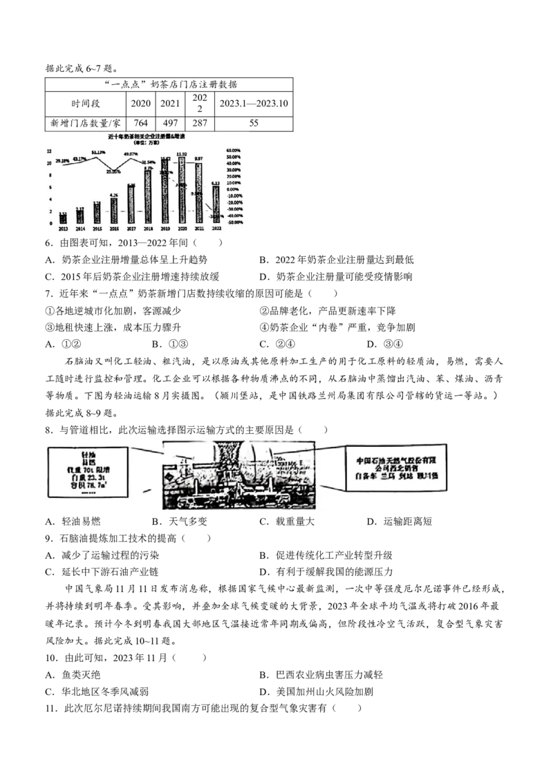 2024届吉林省长春市东北师范大学附属中学高三下学期第五次模拟考试地理试题(无答案)(1)_2024年5月_025月合集_2024届吉林省长春市东北师范大学附属中学高三下学期第五次模拟考试