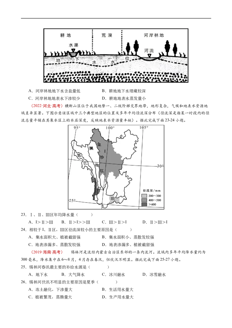 专题04地球上的水及其运动-五年（2019-2023）高考地理真题分项汇编（原卷版）_赠送：2008-2024全套高考真题_高考地理真题_送高考地理五年真题(2019-2023)分项汇编（全国通用）