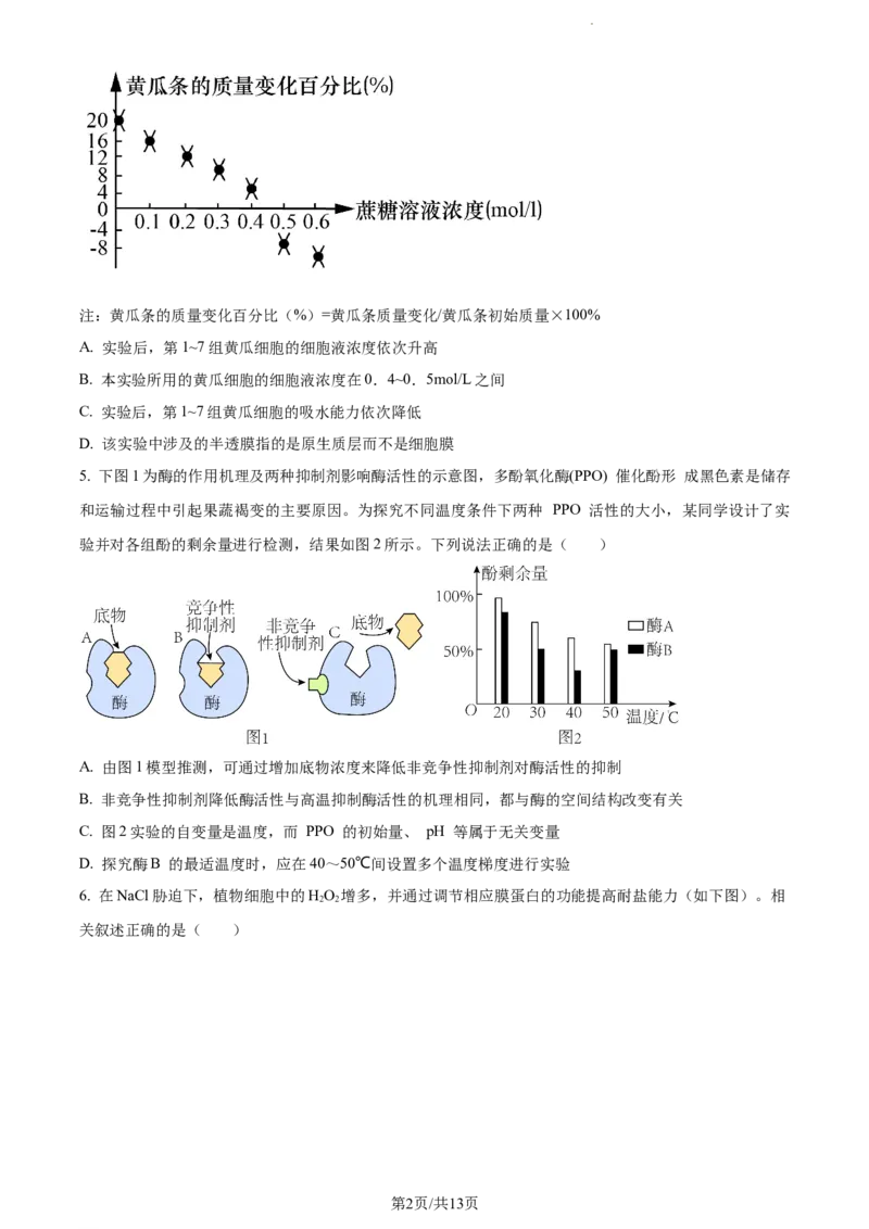 精品解析：江苏省扬州市高邮市2023-2024学年高三上学期开学生物试题（原卷版）_2023年9月_01每日更新_16号_2024届江苏省高邮市高三上学期期初学情调研测试